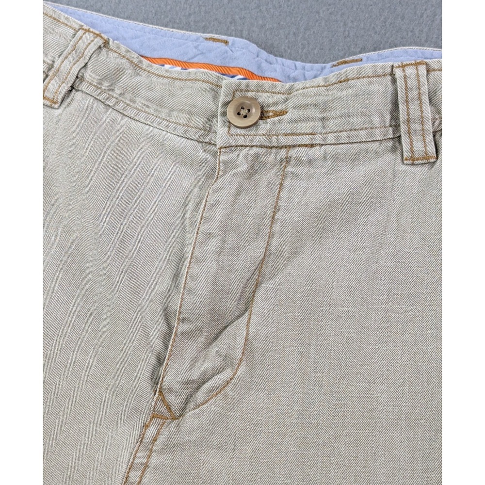 Tommy Bahama Mens Silk Cotton Herringbone Flat Front Shorts 36 Khaki Tan - Picture 2 of 10